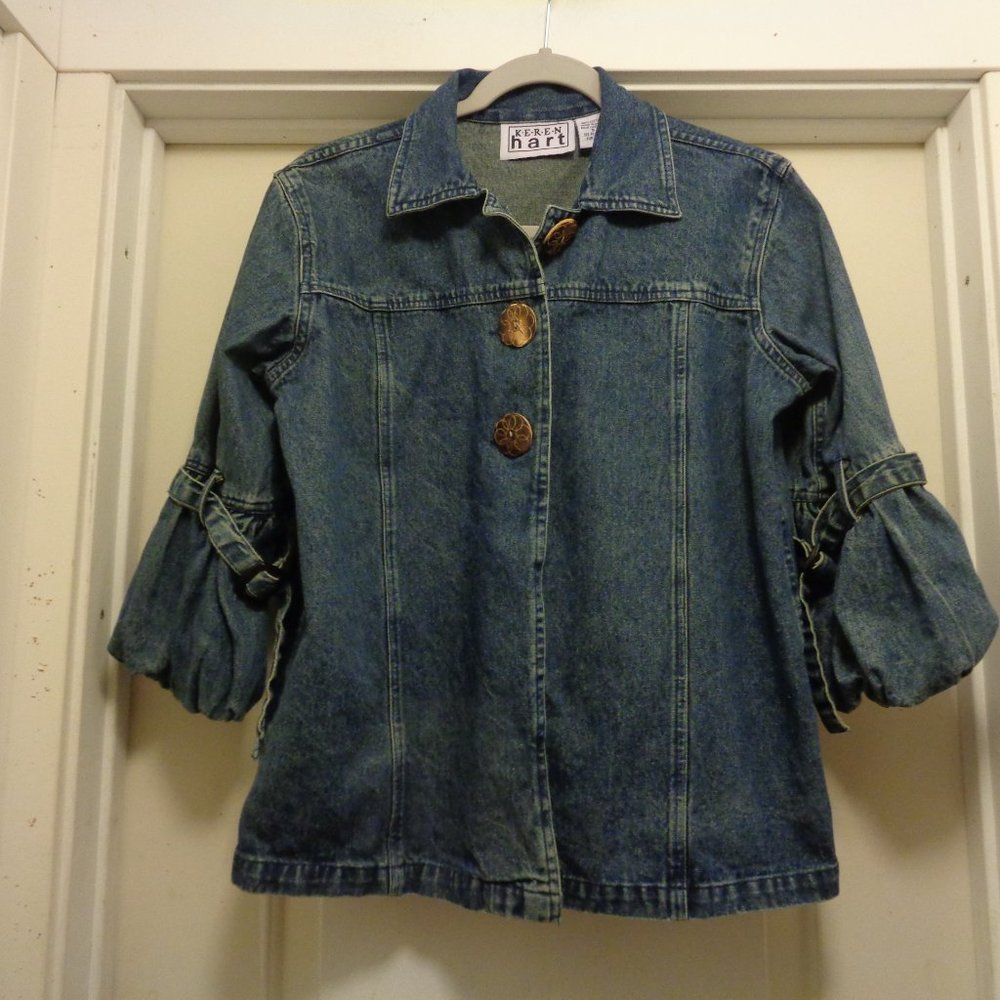 TRENDING DENIM RETRO KEREN HART BALLOON SLEEVE JEAN JACKET S